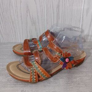 Spring Step L’Artiste Mabel Sandal US‎ 10.5 / EU 42 Camel Brown Floral Slip On